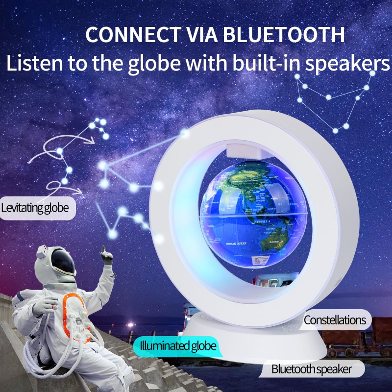 Cool Office Tech Gadgets - 空中浮遊Bluetoothスピーカーランプ、子供、男性、上司、オフィスデスク用の浮遊地球儀、クールなテックガジェット、ユニークなデスクトイギフト