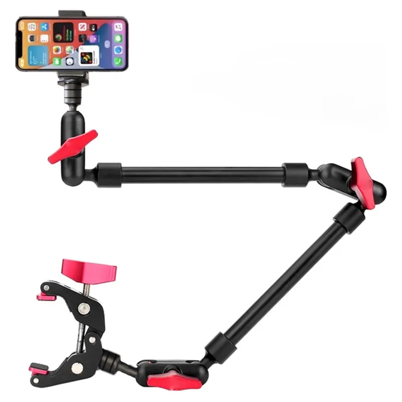 Webcam Stand Clip - カメラマジックアーム スマートフォン用スーパークリップブラケット付き カムコーダーアクションカメラクランプマウント タブレットウェブカメラスタジオキットセット