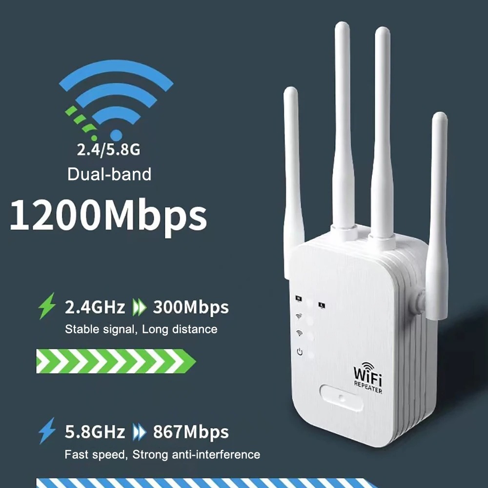 Wifi Range Extender - 1200Mbps WiFiリピーター ワイヤレスWiFiエクステンダー WiFiブースター 2.4G/5G デュアルバンド