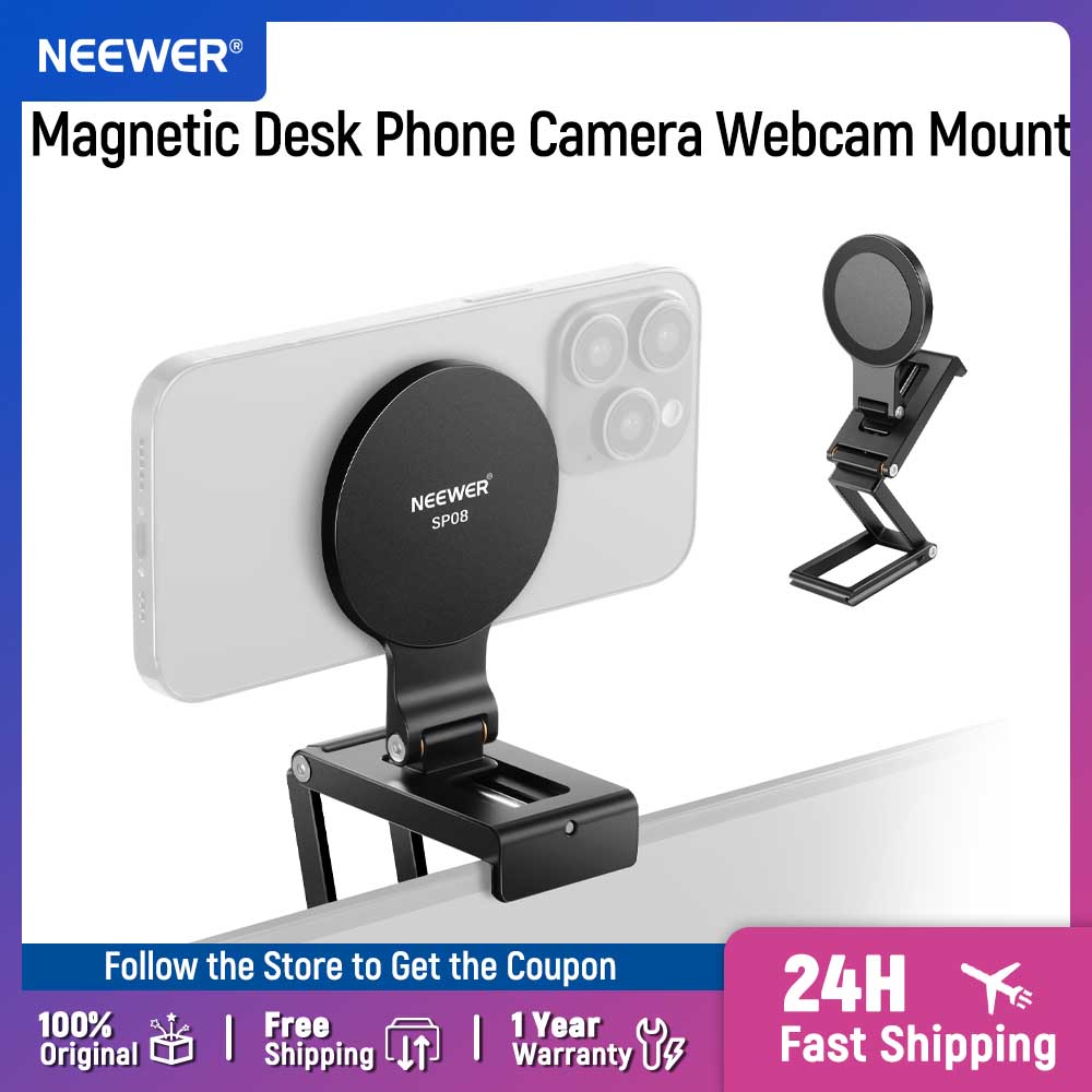 Document Holder Monitor - NEEWER製デスクトップモニター用コンチネシティカメラマウント、マグネット式三つ折りデスクトップフォンウェブカメラホルダー（MagSafe対応、iPhone、iMac、Apple TV用）