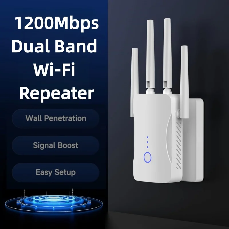 Wifi Range Extender - 2.4G/5GHz デュアルバンドWiFiリピーター 1200Mbps 信号拡張ルーター 802.11N 長距離無線WiFiエクステンダー