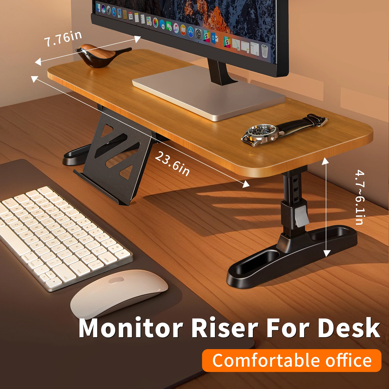 Document Holder Monitor - Oatsbasf 木製コンピュータモニタースタンドライザー スタンド付き 電話タブレットモニターホルダー 高さ調節可能なデスクキーボードストレージ