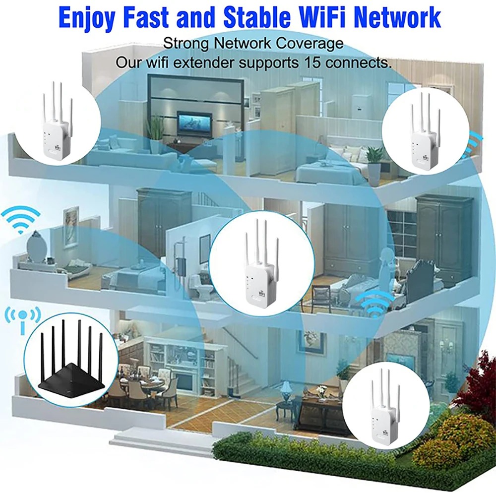 1200Mbps WiFiリピーター ワイヤレスWiFiエク - Wifi Range Extender のレビューと価格